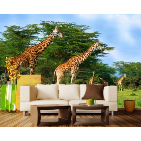 Фотообои Стая жирафов в гостинной