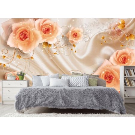 Фотообои Розы на ткани в спальне