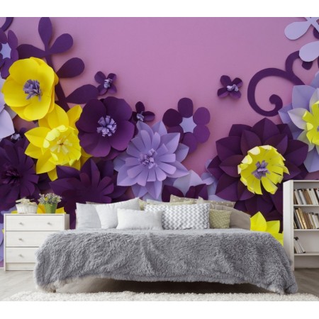 Фотообои Яркие бумажные цветы в спальне