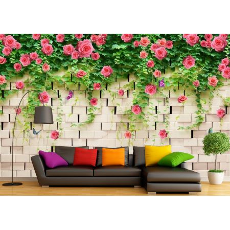 Фотообои Кирпичная стена и розы в комнату