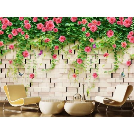 Фотообои Кирпичная стена и розы на стену