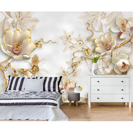 Фотообои Золотые цветы для спальни