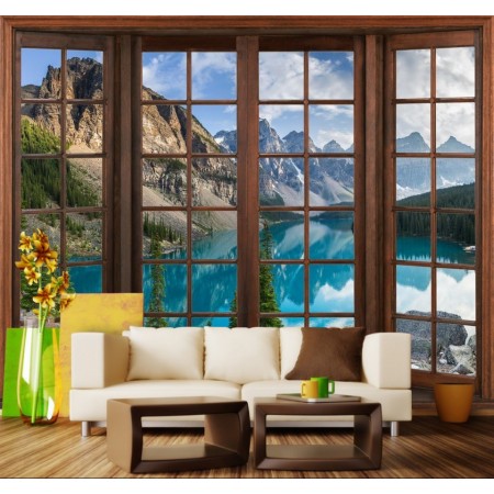 Фотообои Терраса с видом на горное озеро в гостинной