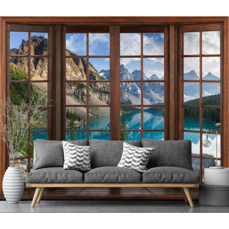 Фотообои Терраса с видом на горное озеро в зале